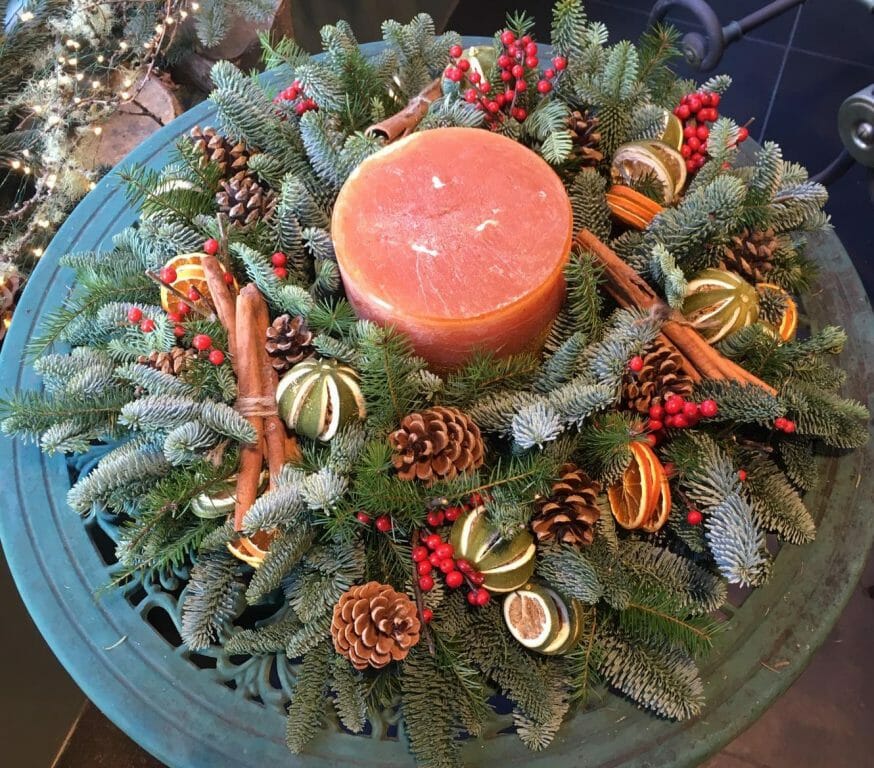 Christmas scented candle arrangement orange multi wick Luxury Christmas scented candle arrangement orange multi wick available to order from Kensington flowers London